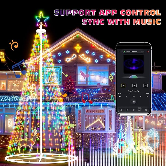 Led Outdoor Christmas Tree, 16 FT Prelit Smart Outside Christmas Tree Light Show, App Control with 660 LED Lights Color Changing, Music Sync, Cone Tall Star Topped Christmas Tree for Yard & Garden