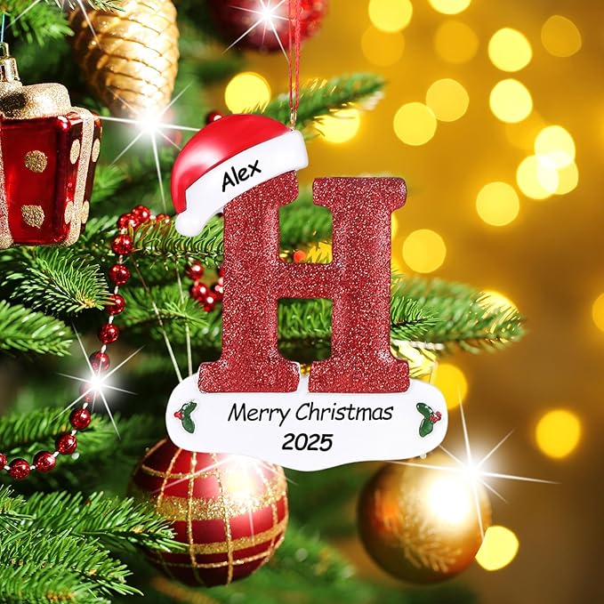 Personalized 26 Letters Ornaments for Christmas Tree 2025, Custom Christmas Ornament with Family Member's Names 3D Resin Xmas Hanging Pendant Original Gifts for Family Friends(H)