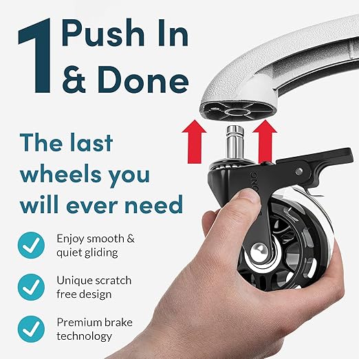 Lifelong Office Chair Wheels Replacement Rubber Chair Casters for Hardwood Floors and Carpet, Set of 5, Heavy Duty Casters for Chairs to Replace Office Chair Mats - Fits 98%