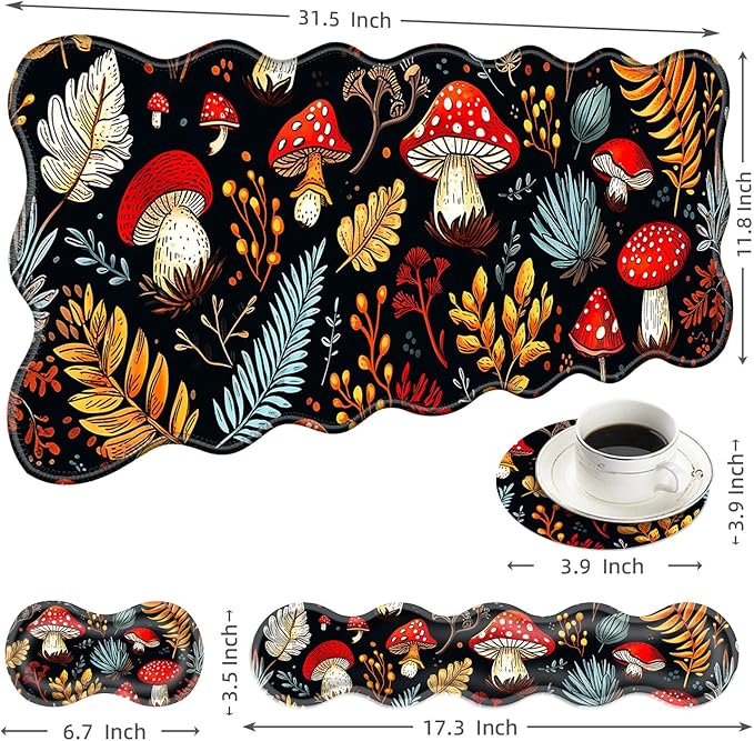 Large Mouse Pad and Keyboard Wrist Rest, Desk Pad for Keyboard and Mouse, 4-in-1 Large Gaming Mouse Pad with Wrist Support, Desk Mat for Home Office Study Game-Vibrant Mushroom and Plant