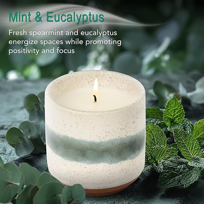 Hyggelight - The Growing Candle, Mint & Eucalyptus Scented, 8.5oz Ceramic Pot, Aromatherapy Candles, 100% Soy, Edith