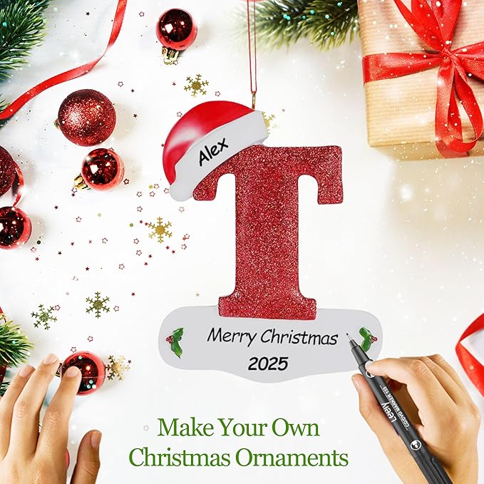 Personalized 26 Letters Ornaments for Christmas Tree 2025, Custom Christmas Ornament with Family Member's Names 3D Resin Xmas Hanging Pendant Original Gifts for Family Friends(T)