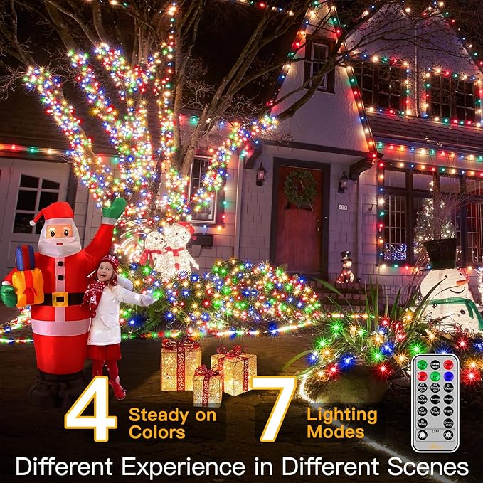 Ollny Christmas Lights, 210FT 640LED Christmas Tree Lights with 11 Modes Remote Control IP44 Waterproof Warm White to Multicolored Outdoor Christmas Lights for Outside Indoor Patio Xmas Decorations
