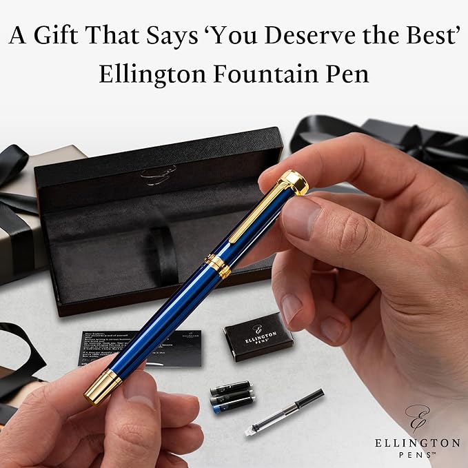 Luxury Fountain Pen Set- Fountain Pens for Writing - Smooth Extra Fine Nib - Includes Refillable Ink Converter, 3 Ink Cartridges [Black & Blue], Gift Box - Elegant Calligraphy