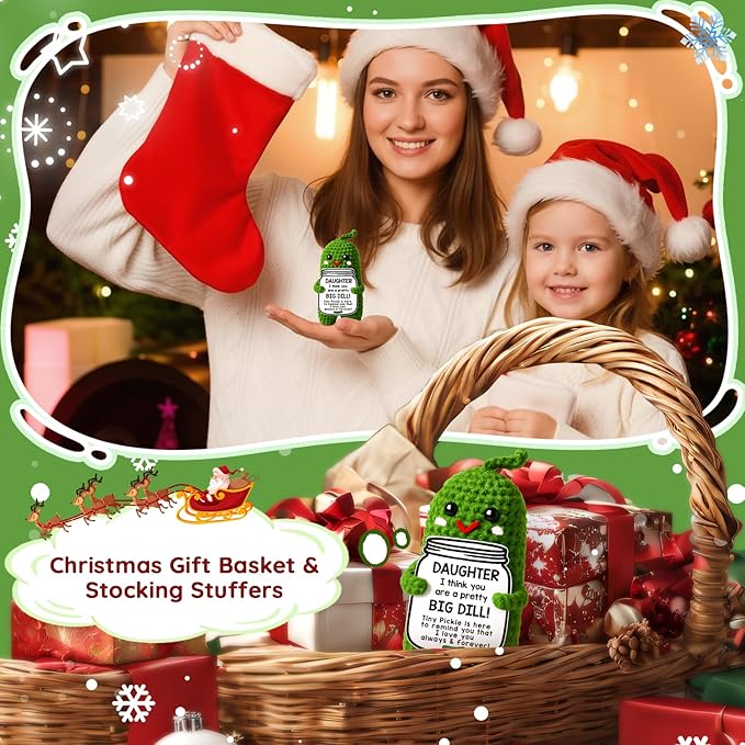 MAMAGIFTREE Christmas Daughter Gifts Stocking Stuffers, Pickle Plush Crochet Birthday Gifts for Daughter,I Love You Daughter Gifts from Mom, Thanksgiving Basket Unique Gifts to My Daughter