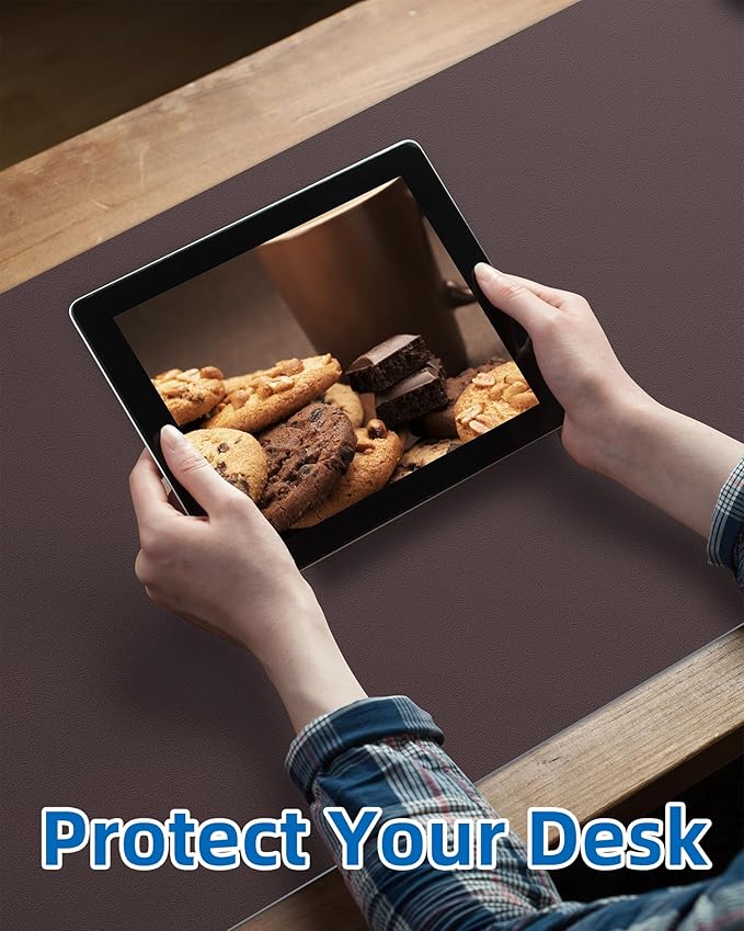 Leather Desk Pad Blotter,Mouse Pad,Office Desk Mat, Non-Slip PU Leather Desk mat,Large Desk mat,Waterproof Keyboard mat for Office/Home/Decor (Coffee,35" x 17")