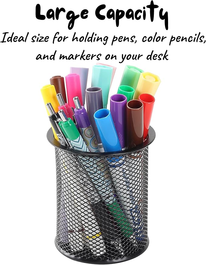 Mr. Pen- 3pcs Metal Mesh Pencil Cup Holder, Black Organizer for Desk, Pen Cups
