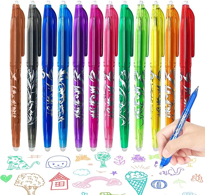 Erasable Pens 0.5mm 12pcs Ballpoint Pens No Smear Liquid Ink Gel Pens Rollerball Pen Erasable Pen Bulk Comfortable Grip Smooth Writing Ideal for Business College Notetaking