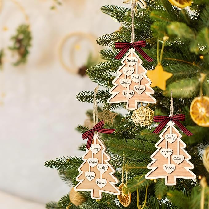 Personalized Christmas Ornaments with Name,Wooden Christmas Tree Ornaments 2025 with Custom Family Name for Kids Adults,Xmas Ornaments for Christmas Tree Gifts (03-Christmas Tree Ornaments)