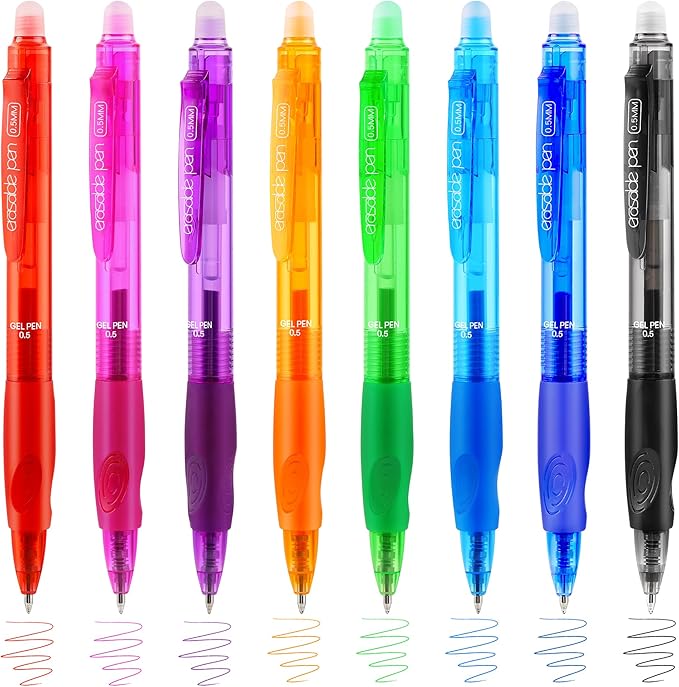 USUAL 0.5mm 8 Color Erasable Gel Pens,Make Mistakes Disappear Colored Pens,Fine Point Retractable Erasable Gel Pens for Writing,Drawing,Office,Plannen,School Supplies