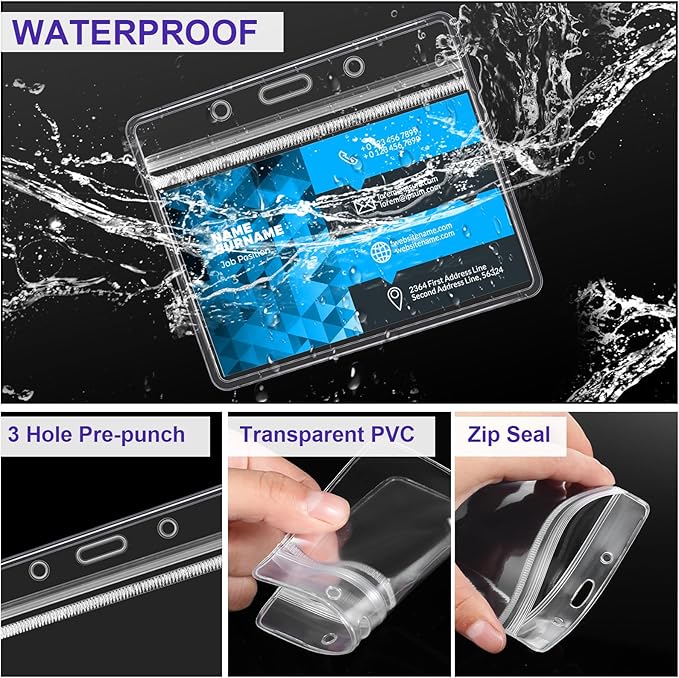 Marspark 100 Sets Clear Name Tags with Lanyard, Lanyards for ID Badges Reusable Strap with ID Holder Plastic Name Badges for Adults Business School Church Conference (Dark Purple)