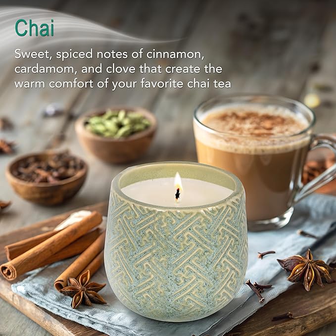 Hyggelight - The Growing Candle, Chai Scented, 10oz Ceramic Pot, Aromatherapy Candles for Home, 100% Soy, Ida