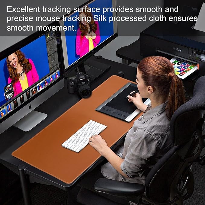 Large Gaming Mouse Pad, Non-Slip Rubber Base, [27.5x11.8IN] Computer Desk Mat for PC, Mac, Laptop - Stitched Edges and Smooth Surface for Office, Home, Work-70x30 BrownJ