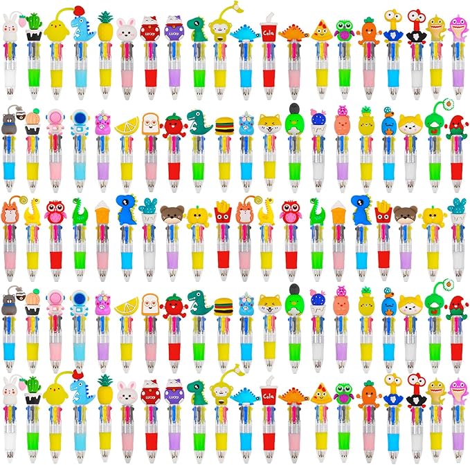CZWZ 100Pcs Mini Multicolor Pens in One 4-in-1 Cute Pens Bulk for Kids, Ballpoint Pen for Birthdays and Children's Parties, Fun Gifts Assorted Ink Kawaii Pen