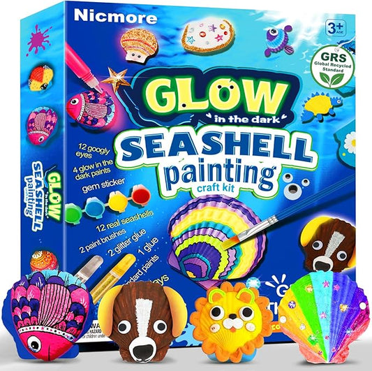 Nicmore Kids Sea Shell Art & Crafts: Glow in The Darkness Painting Kits Crafts for Age 4-6 4-8 8-12 Gift for Boys Girls Art Supplies Activities Toy Gifts for 3 4 5 6 7 8 9 10 11 12 Year Old