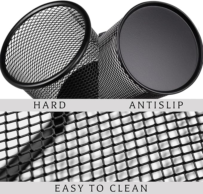 Pen Holder Pencil Holder Mesh Metal Pen Cup Holder Pencil Cup Holder for Desk Office Home Pen Organizer Black, 6 Pack