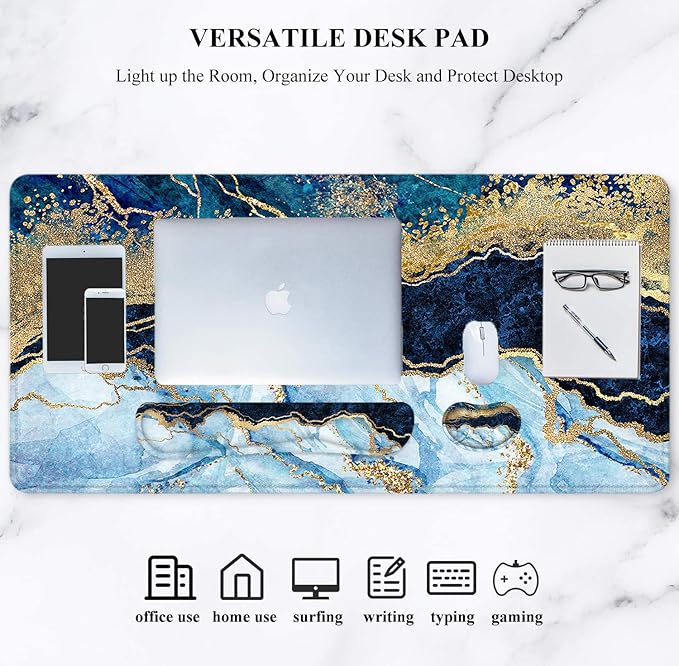 LATEEFAH Large Mouse Pad and Keyboard Wrist Rest, Desk Pad for Keyboard and Mouse, Extended Gaming Mouse Pad with Wrist Support, Waterproof Non-Slip Desk Mouse Mat for Office, Home