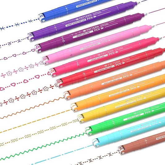 12 Colored Curve Highlighter Pen Set, 10 Different Shapes Dual Tip Markers Cool Pens for Journal Planner Scrapbook Art Office School Supplies for Kids Adults Journaling Drawing Note Taking