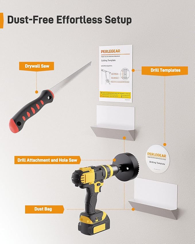 Perlegear Cord Hider for Wall Mount TV with AC Outlets, USB-A and USB-C Ports, in-Wall Cable Management Kit, Includes Drill Templates, Dust Bags, Drywall Saw, Extension Cord