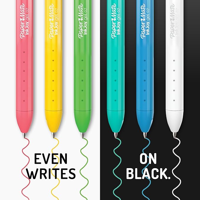 Paper Mate InkJoy Bright Pens, Gel Pens, Medium Point (0.7mm), Retractable, Assorted Brighter Colors, 10 Count