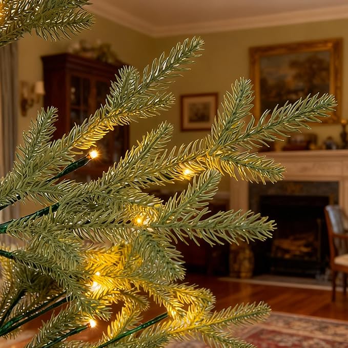 Lightshare 6FT 132L Warm White Pine Needle Christmas Tree with Ornaments, Remote & Dimmable Transformer