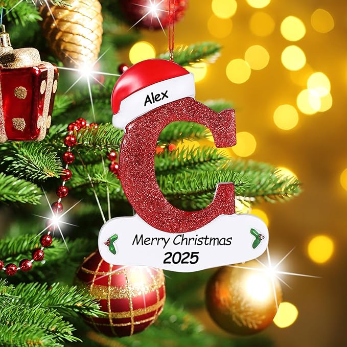 Personalized 26 Letters Ornaments for Christmas Tree 2025, Custom Christmas Ornament with Family Member's Names 3D Resin Xmas Hanging Pendant Original Gifts for Family Friends(C)
