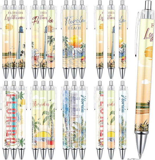Florida Ballpoint Pens Set - 24 Pcs Florida Scenery Pens City Travel Souvenirs Gift Retro America Vacation Smooth Writing Ballpoint Bulk for Women Teacher Traveler Office School Supplie