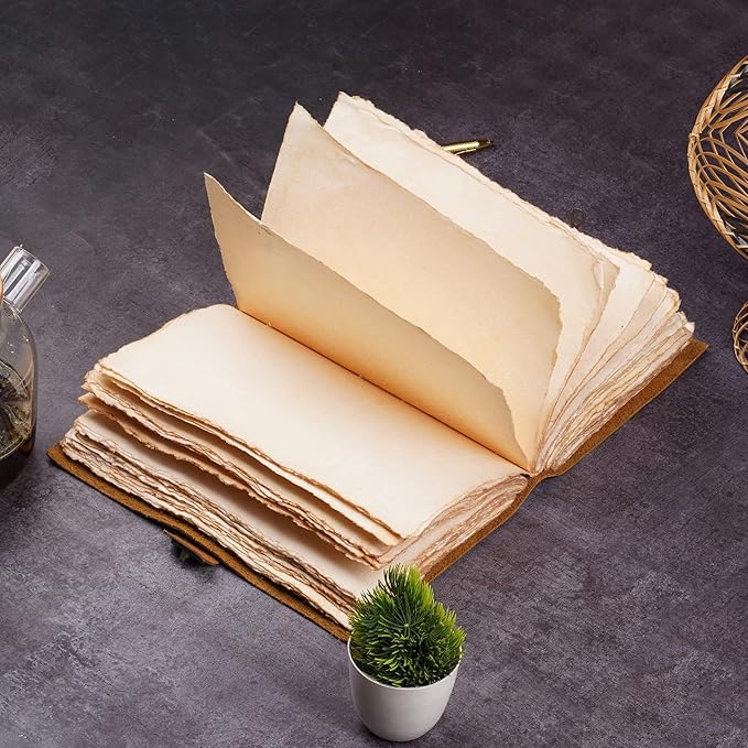 LEATHER VILLAGE Leather Bound Vintage Journal for Women & Men - Book of Shadows - Lock Closure - 200 Pages of Antique Deckle Edges Handmade Paper - Rustic Brown Color - 7 X 5 inches