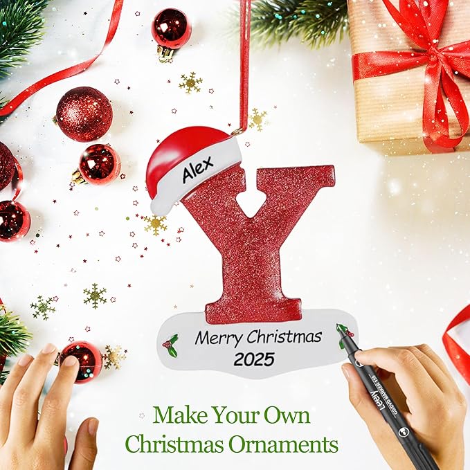 Personalized 26 Letters Ornaments for Christmas Tree 2025, Custom Christmas Ornament with Family Member's Names 3D Resin Xmas Hanging Pendant Original Gifts for Family Friends(Y)