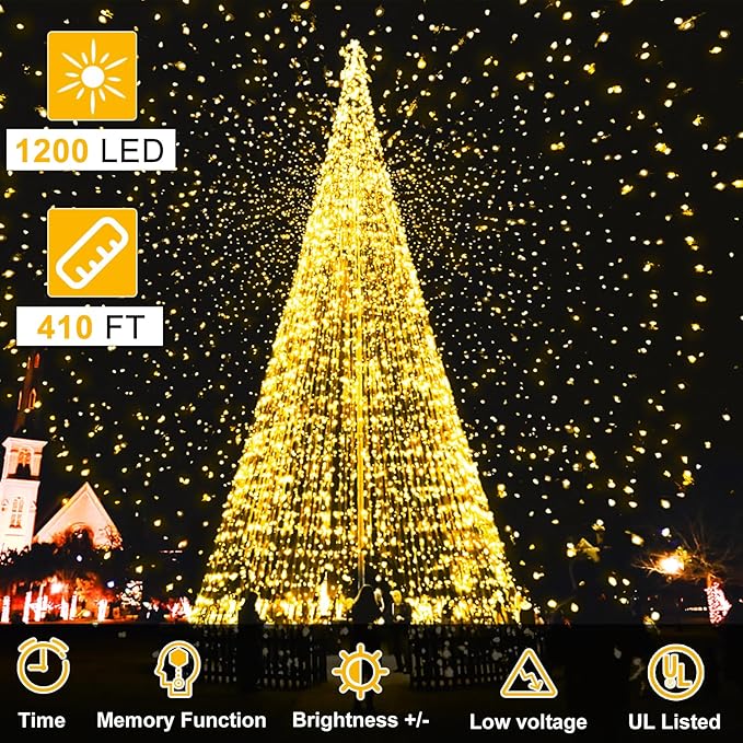 Outdoor Fairy Lights Waterproof, Plug in String Lights with 8 Modes Timer, 410Ft 1200 Twinkle LED Outdoor & Indoor Decor for Girl's Bedroom/Garden/Patio/Yard/Wedding/Holiday Party