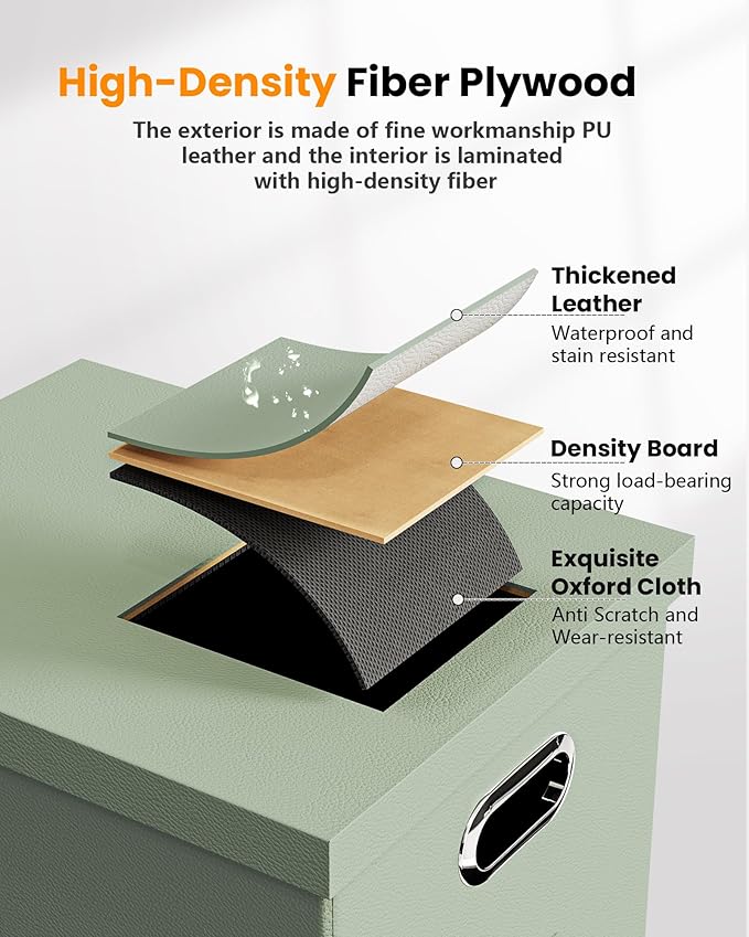Oterri 2 Pack File Storage Organizer Box,Filing Box,Portable File Box with Lid,Fit for Letter/Legal File Folder Storage, Grey-green(Leather)-Box only