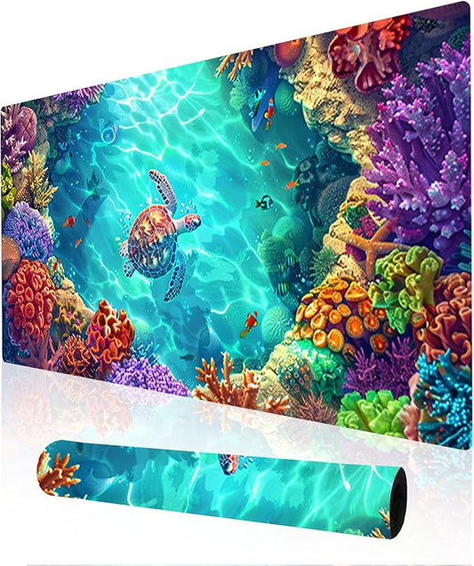 Nuxovilar Professional Large Mouse Pad & Computer Game Mouse Mat (35.4x15.7IN, Vibrant Underwater World Art) (90 * 40cm Vibrant Underwater World)