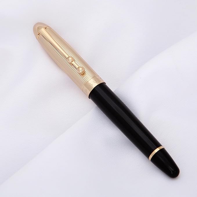 Piguet Genève – Luxury and Ergonomic Fountain & Rollerball Pen – Sigma Series – German Bock Medium Nib, Gold Trim, Blue Ink – Gift Boxed with Universal Refill and Converter (Rollerball Pen, I'Doré)