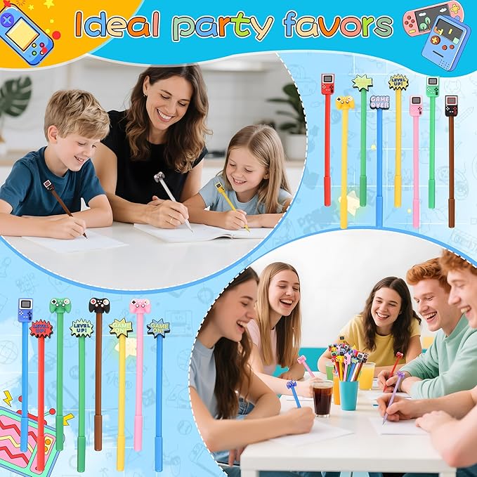 100 Pcs Video Game Cartoon Cute Fun Pens for Kids Kawaii Games Handle Level Up Games Console Shape Gel Black Ink Pen Cute Video Game Pens for School Office Home Student Kids Present