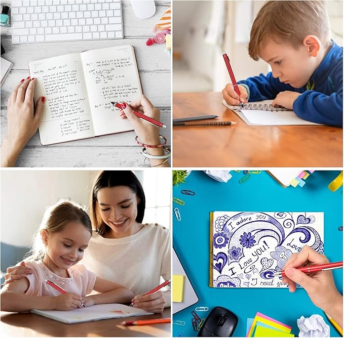 smttw 4 in1 Multi-Function Refillable & Retractable Ballpoint Pen + 0.5mm Mechanical Pencil, Fine Point, Red Metal Barrel, Black/Red/Blue Inks, Multicolor Pen With Metal Gift Box