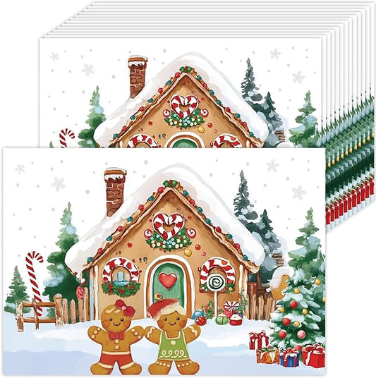 50 Pack Gingerbread Man Christmas Paper Placemats,16x 11 Inch Gingerbread Candy Cane Disposable Placemats Xmas Decorative Dining Table Mats for Kitchen Winter Holiday Christmas Party Supplies