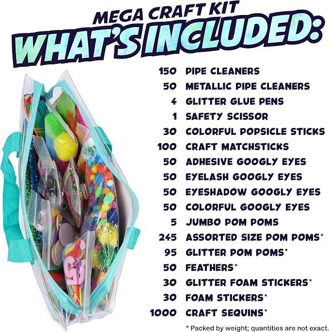 Mega Arts and Crafts Supplies Kit for kids - Boys and Girls age 4 5 6 7 8 years old - Toddler Art Set Activity Materials Bag - Great for Preschool, kindergarten, and Homeschool DIY Crafting Projects