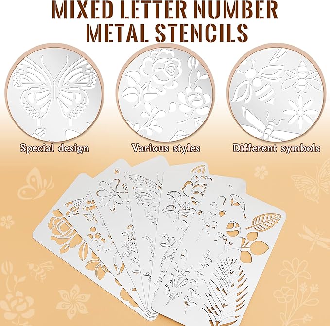 Lewtemi 6 Pcs Mixed Metal Stencil Wood Stencil Templates Stencils for Journaling Burning Stencils for Wood Carving Drawing Engraving Scrapbooking Journal Craft DIY(Plant Style)