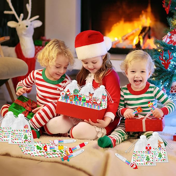 CZWZ 30 Set Cute Multicolor Pens in One 4-in-1 Fun Pens Bulk with 30 Gift Cards for Kindergarten Party Christmas Student Gift Bulk Office School Exchange Gifts