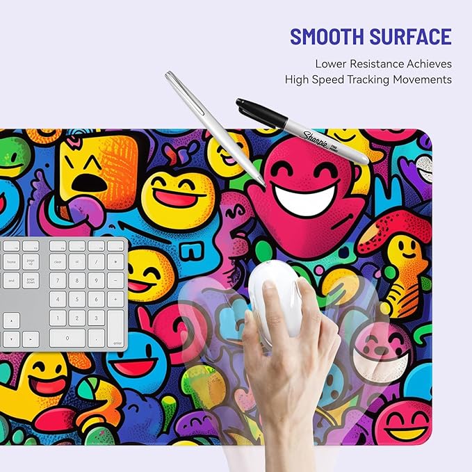 Mousepad Desk Mat Gaming Large Keyboard Cute Office Desktop Computer Laptop XXL Long Big Kawaii Aesthetic Girly Pretty Design Women Girl Gamer Oversized Wide 30x12'' Mousepad, Color Face