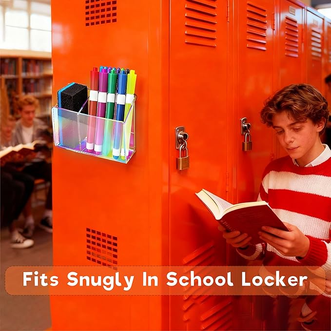 Magnetic Dry Erase Marker Holder - Non-Slip Acrylic Pen Organizer with Powerful Magnets for Whiteboard, Refrigerator, Office Desk, Classroom Supplies & Home Organization-colorful