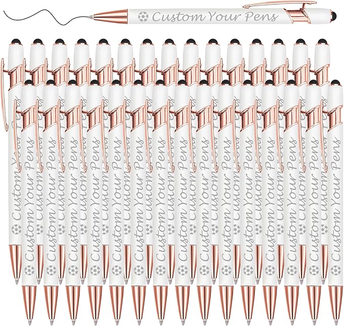 Amlion Personalized Custom Pens with Name Engraved Logo Text,30 Customized Writing Stylus Pen Promotional Item Gift for Men Women Office Business Wedding-White