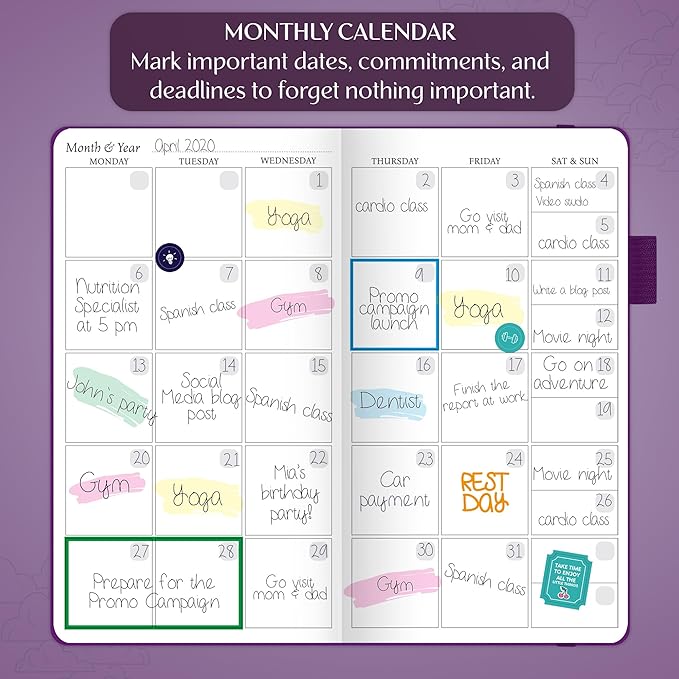 Legend Planner Pocket – Small Undated Monthly & Weekly Goal Journal and Calendar for Productivity, Mini Life Organizer Planner Perfect for Purse, Size: 3.5" x 6.2" Hardcover – Dark Purple