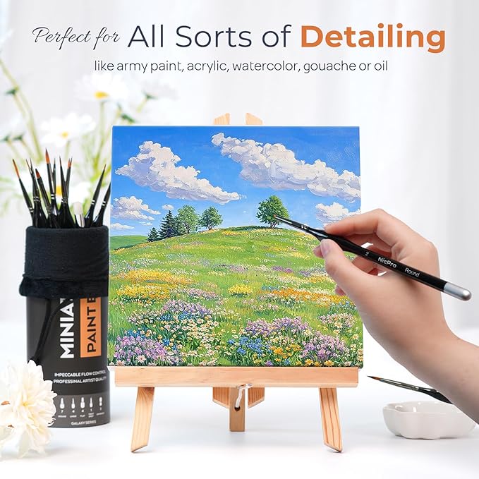 Nicpro Miniature Paint Brushes Drybrush - 31PCS Model Paint Brush Set for Acrylic Oil Watercolor, Detail Paint Brush Dry Brush for Model, Miniature Painting, Paint by Numbers, Craft - with Container