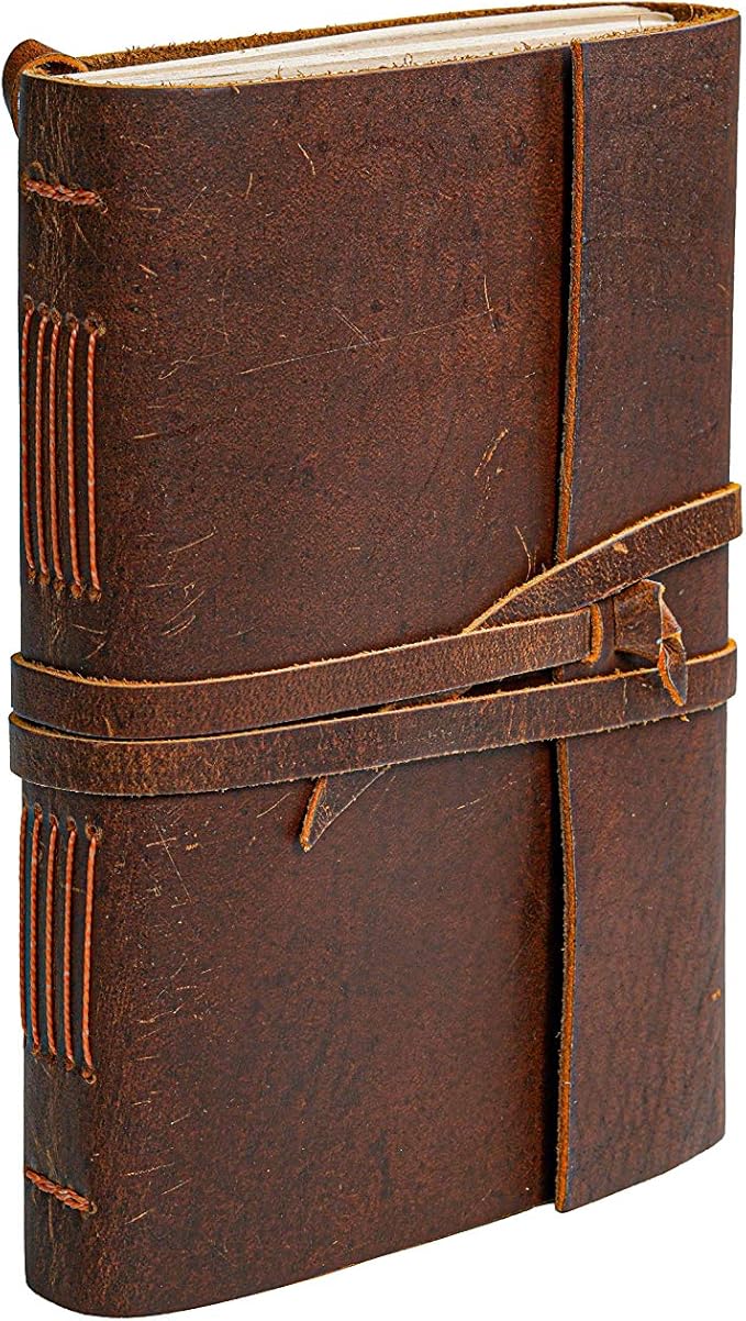 Leather Journal Notebook - Rustic Handmade Vintage Leather Bound Journals for Men and Women - Leather Craft Unlined Paper 300 Pages, Leather Book Diary Pocket Notebook, Diary To Write In (5" x 7")