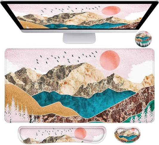 LATEEFAH Large Mouse Pad and Keyboard Wrist Rest, Desk Pad for Keyboard and Mouse, Extended Gaming Mouse Pad with Wrist Support, Waterproof Non-Slip Desk Mouse Mat for Office, Home