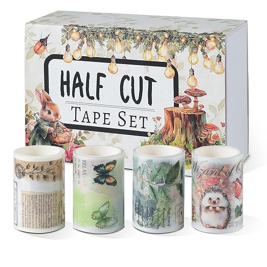 Snycler Pre-Cut Green Magic Themed PET Washi Tapes - Vintage Aesthetic Tape Stickers for Journaling, Scrapbooking, Junk Journals, Crafts, Planners - 4 Rolls