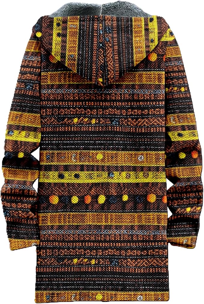 MARSVOVO Mens Cardigan Sweater Cool Graphic Lined Fleece Long Coat Zip With Pockets Fashion Coat Warm Fitted Jacket