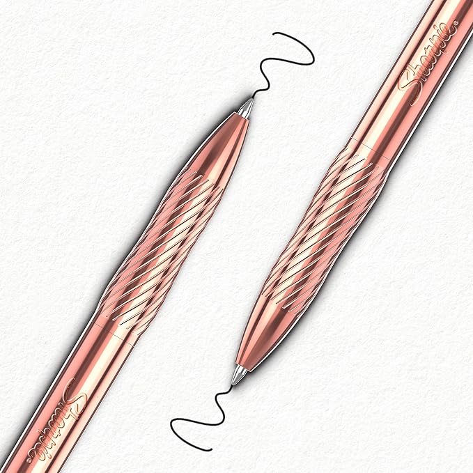 Sharpie S-Gel, Gel Pen, Copper Metal Body, Medium Point (0.7mm), Black Ink, Includes 2 Pens and 2 Additional Ink Refills