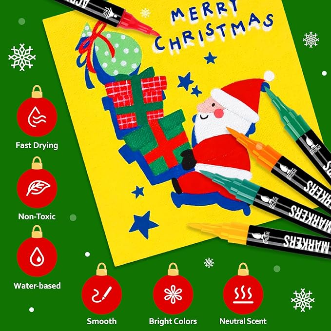 72 Colors Acrylic Paint Markers, Dual Tip with Fine Tip and Brush Tip Pens for Stone, Wood, Calligraphy, Canvas, Ceramic, Metal, Glass, Rock Painting, DIY Crafts